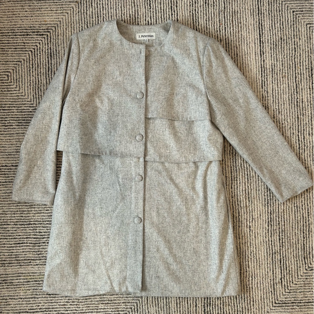 J. Peterman Women’s Gray Wool Blend Longline Coat Jacket Minimalist Classic 18
